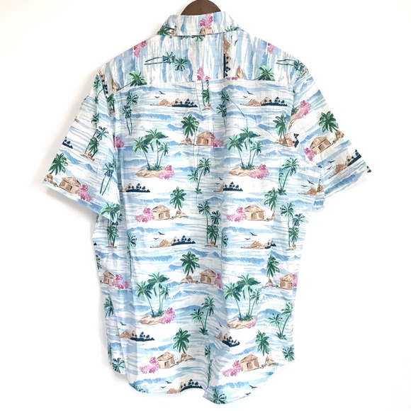 NWT Chaps Men's Short Sleeve Chambray Button Down Shirt Tropical Hawaiian Sz XL - Picture 3 of 11